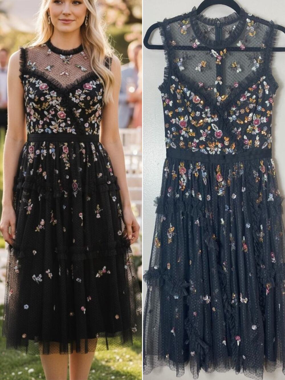 NWT NEEDLE & THREAD DRESS BLACK SEQUIN WEDDING GUEST COCKTAIL WHIMSIGOTH INDIE